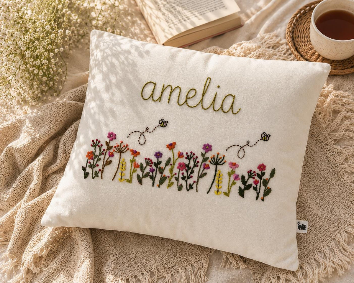 Personalised Wildflower & Bees Cushion Cover — photo 9