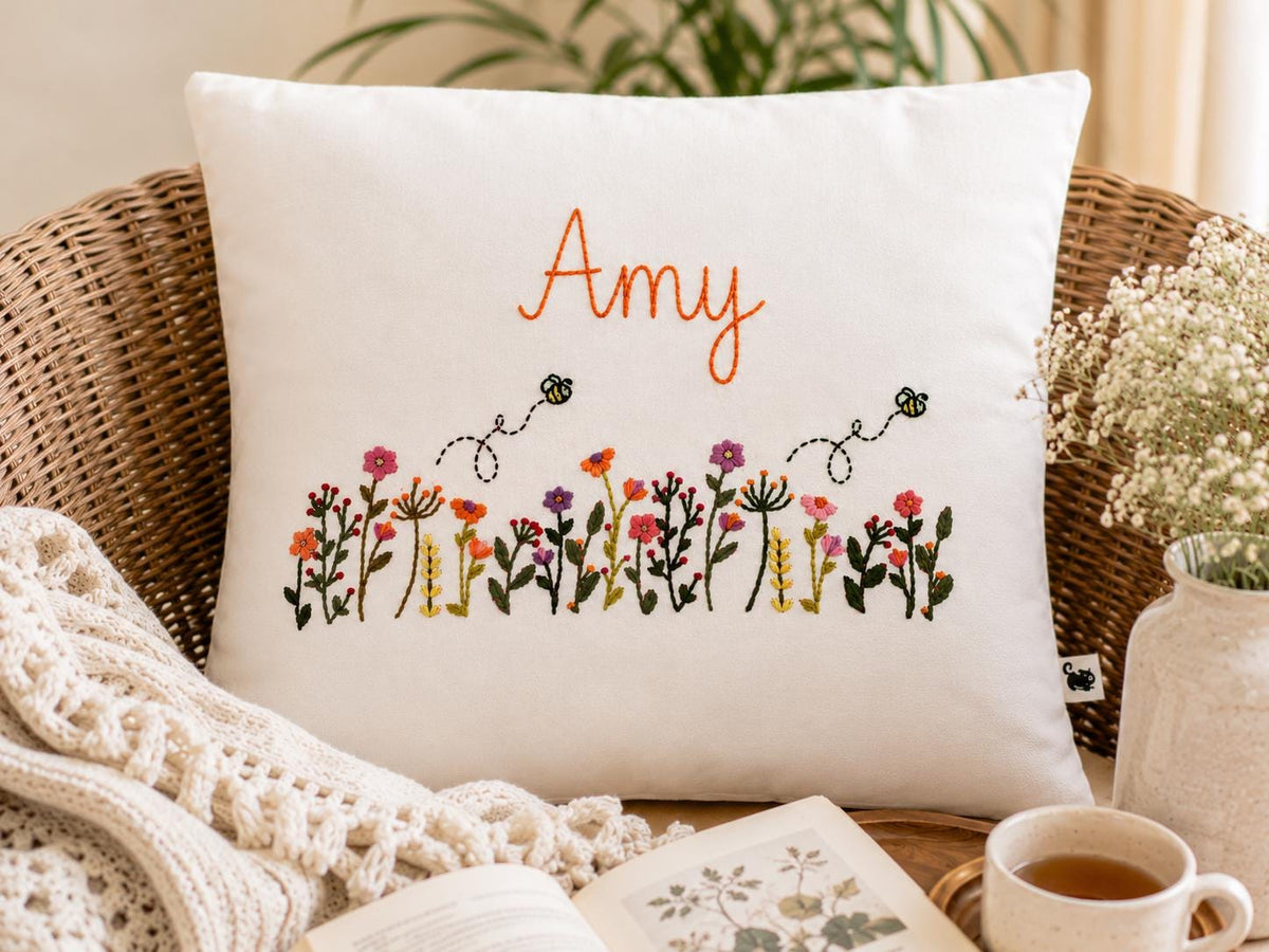 Personalised Wildflower & Bees Cushion Cover — photo 3