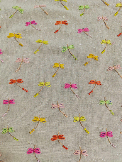 Pastel Dragonfly Embroidered Shimmer Linen Cushion Cover — photo 2