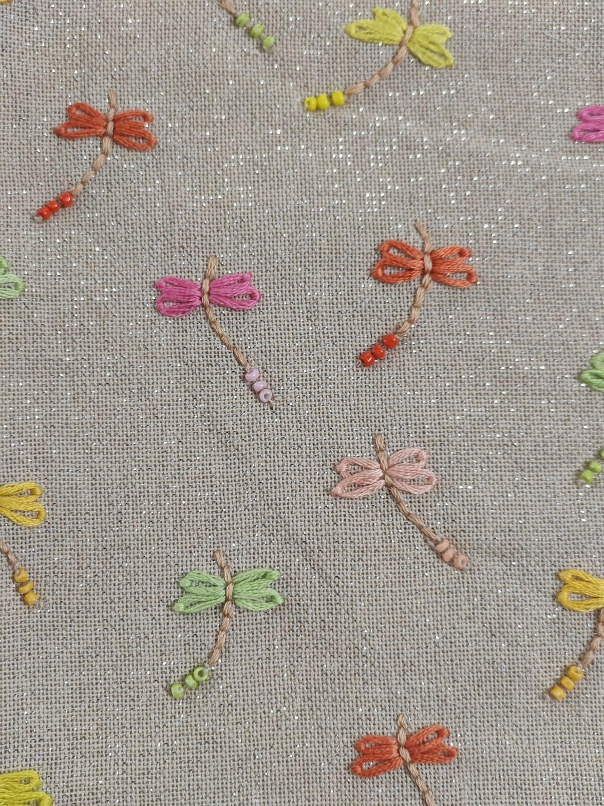 Pastel Dragonfly Embroidered Shimmer Linen Cushion Cover — photo 9