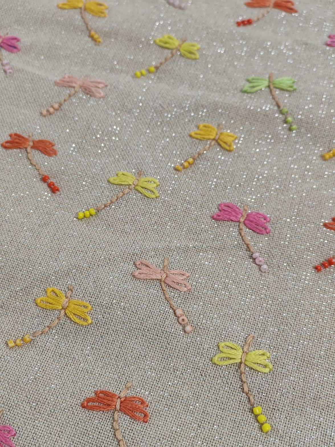 Pastel Dragonfly Embroidered Shimmer Linen Cushion Cover — photo 7