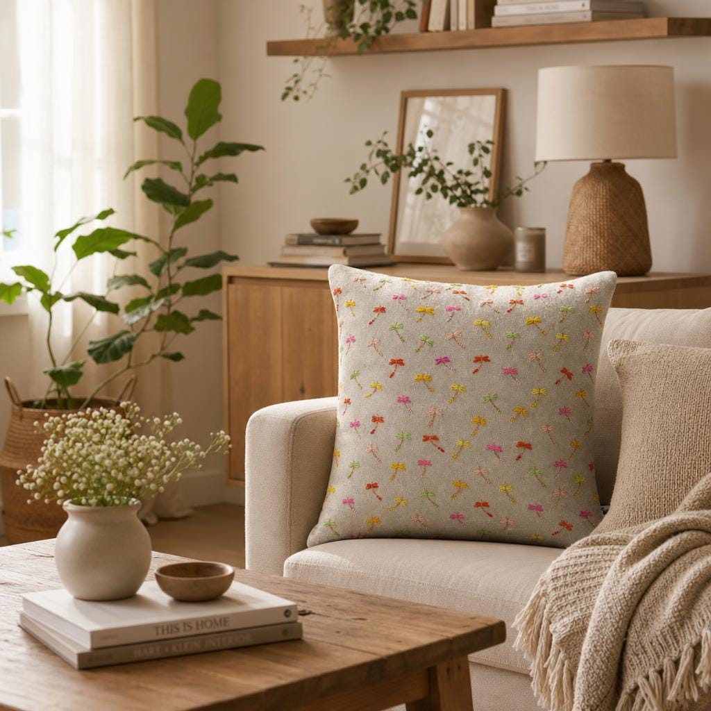 Pastel Dragonfly Embroidered Shimmer Linen Cushion Cover — photo 11