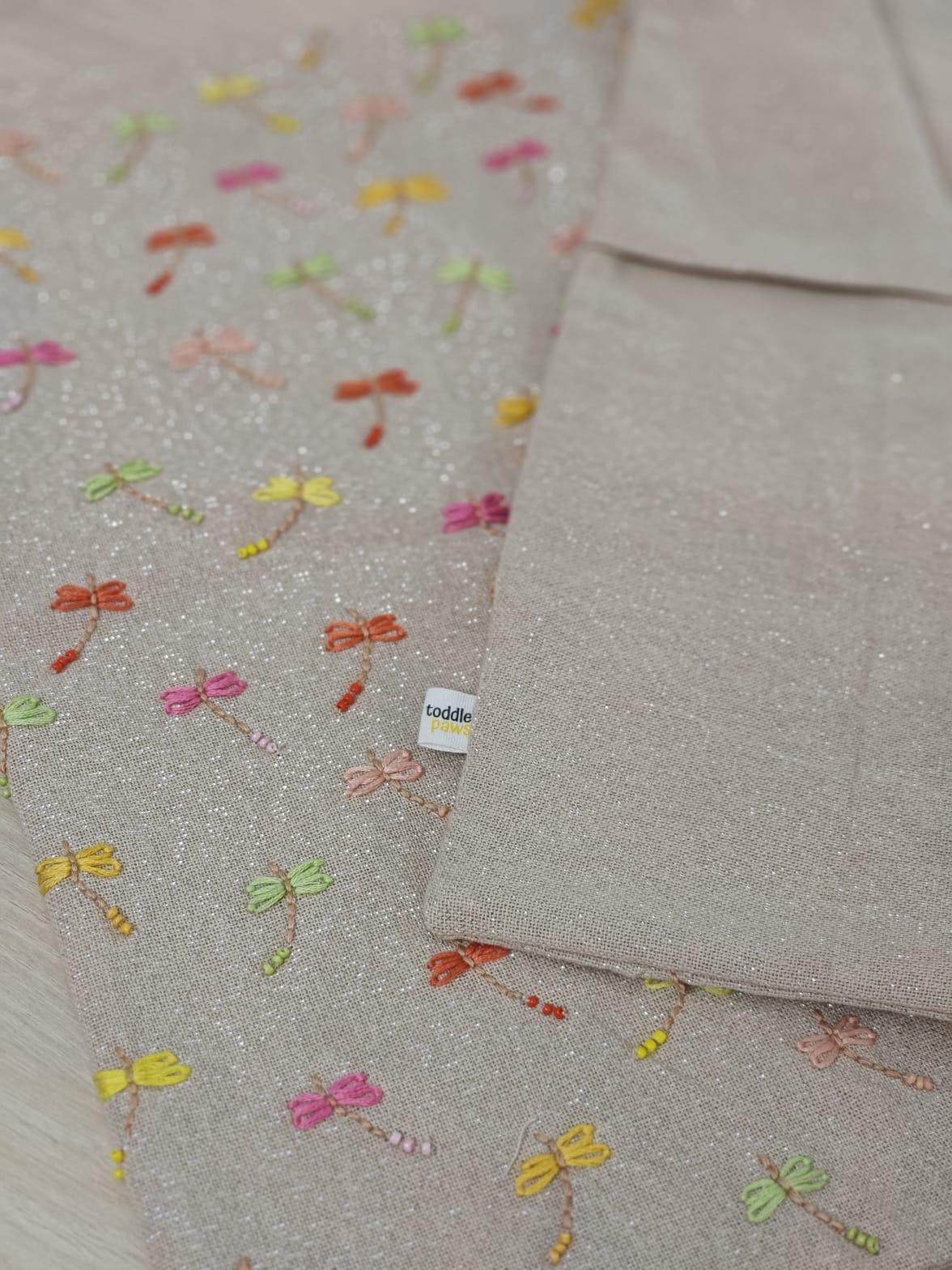 Pastel Dragonfly Embroidered Shimmer Linen Cushion Cover — photo 15