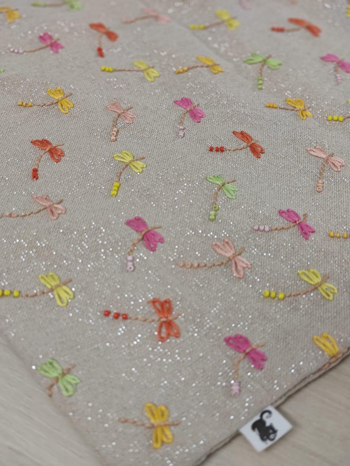 Pastel Dragonfly Embroidered Shimmer Linen Cushion Cover — photo 17