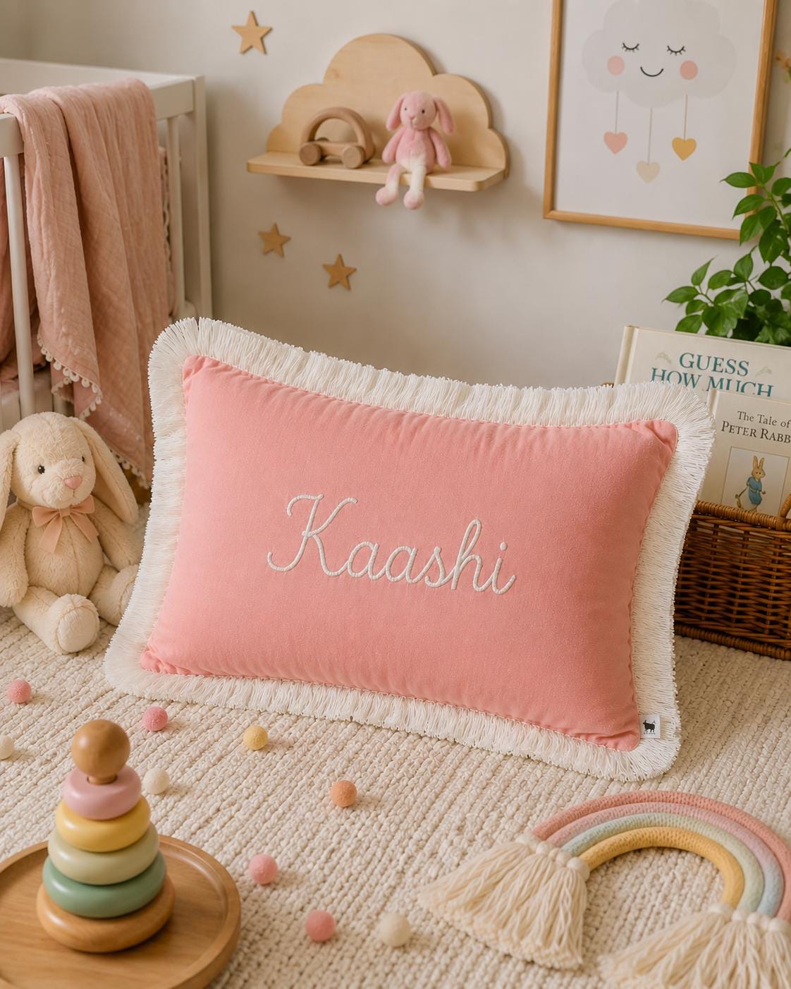 Personalised Name Cushion Cover with White Fringe — photo 6
