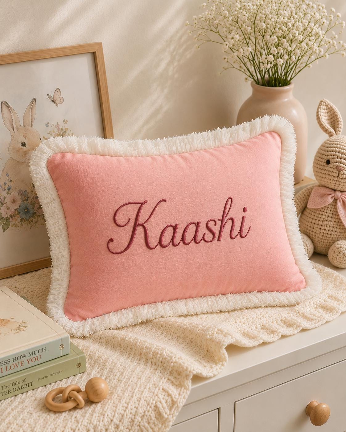 Personalised Name Cushion Cover with White Fringe — photo 7