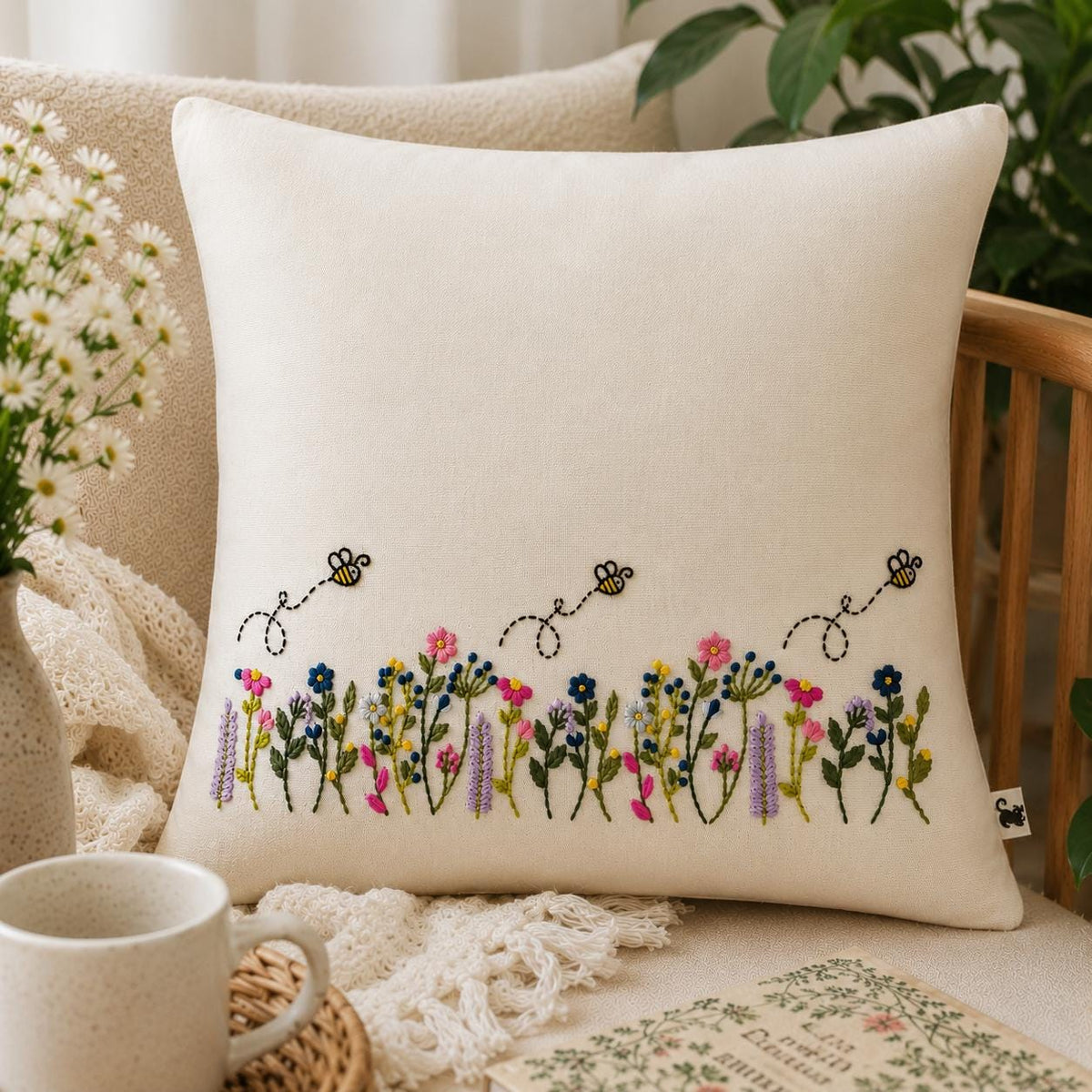 Personalised Wildflower & Bees Cushion Cover — photo 12