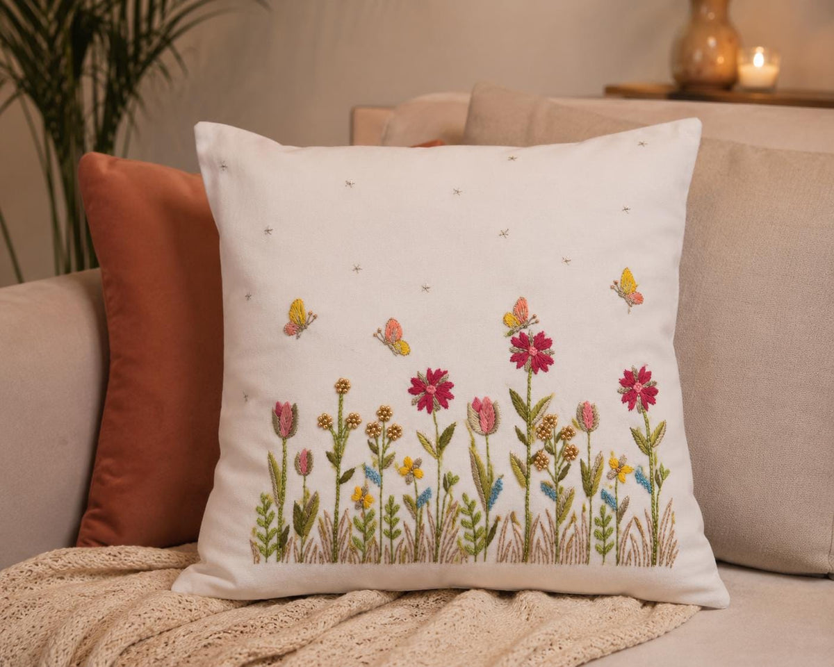 Wildflower & Butterfly Embroidered Cushion Cover — photo 2