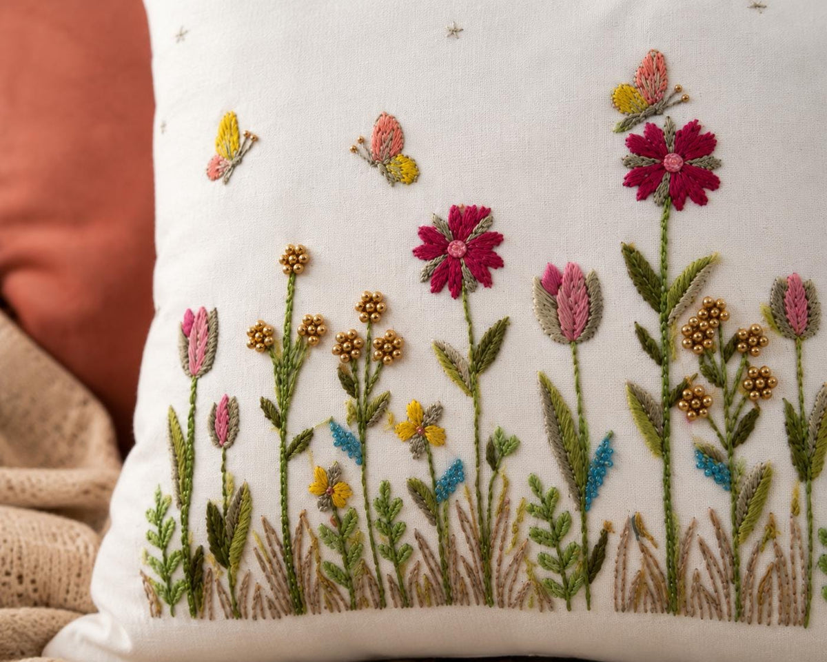 Wildflower & Butterfly Embroidered Cushion Cover — photo 5