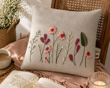 Botanical Floral Hand-Embroidered Cushion Cover — photo 2