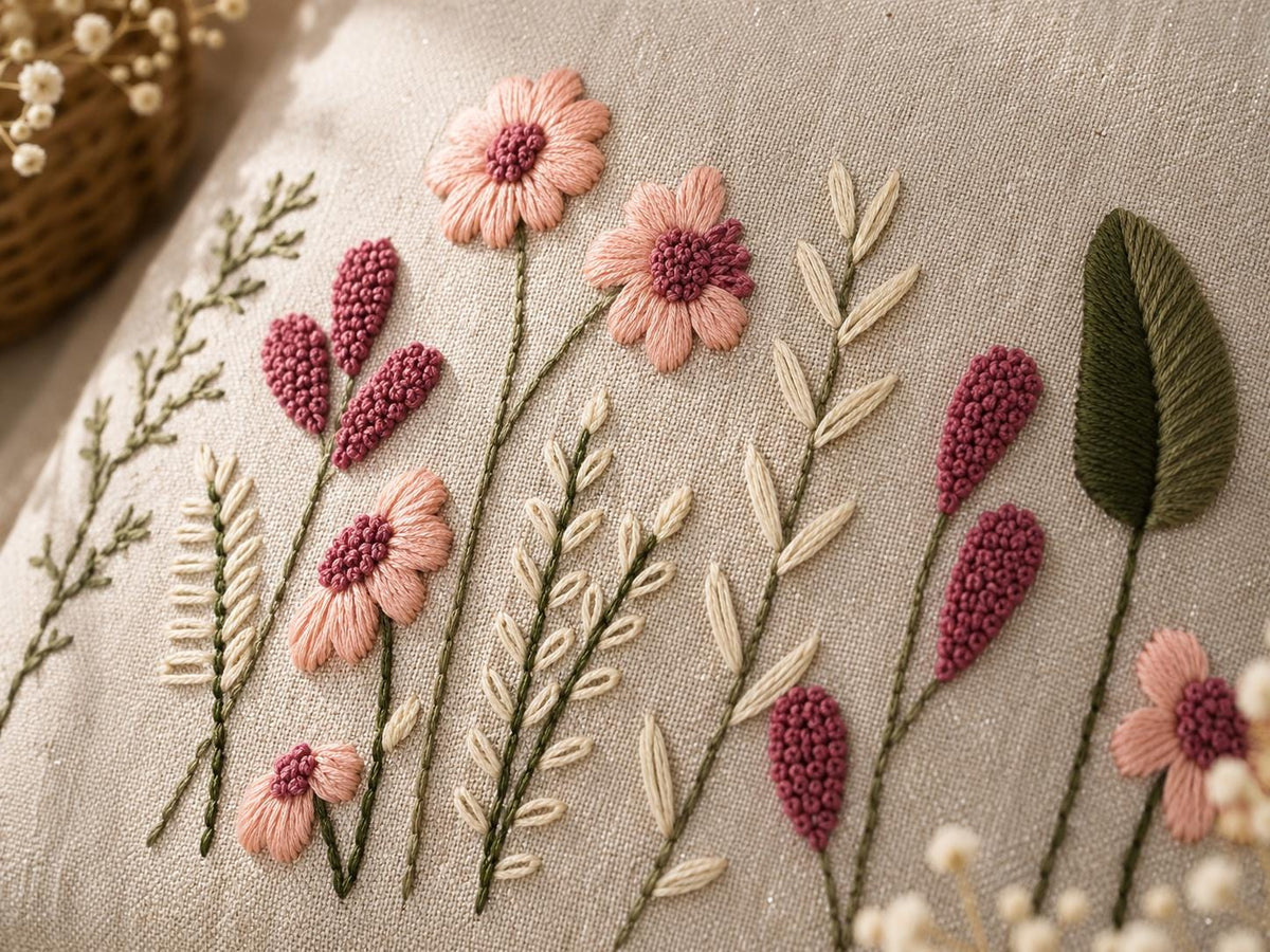 Botanical Floral Hand-Embroidered Cushion Cover — photo 4