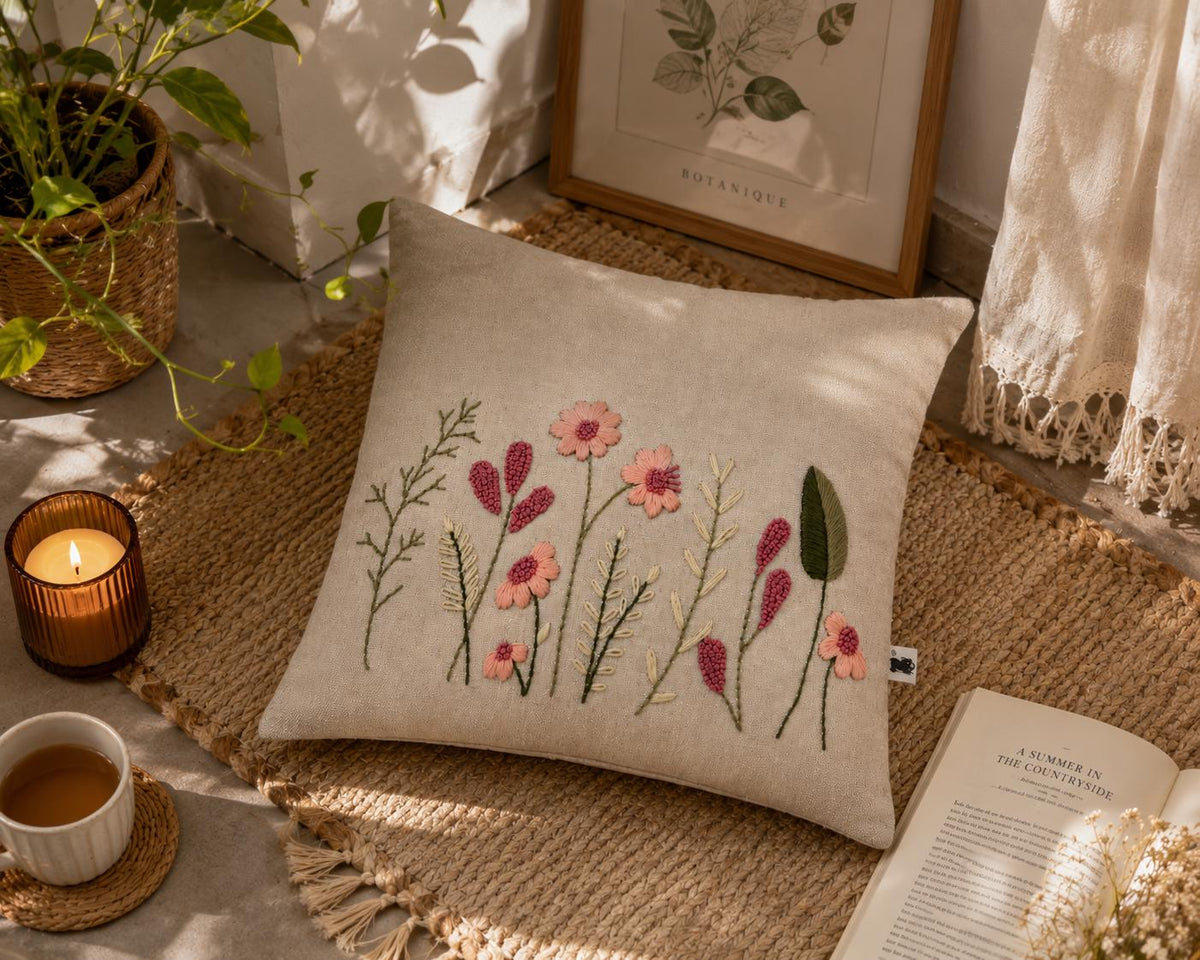 Botanical Floral Hand-Embroidered Cushion Cover — photo 7