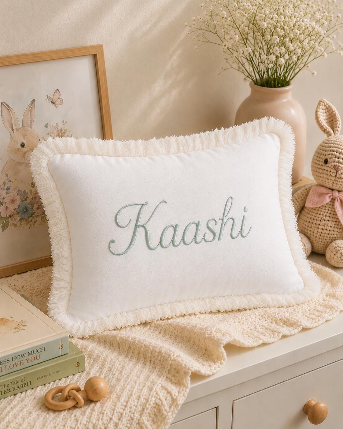 Personalised Name Cushion Cover with White Fringe — photo 3