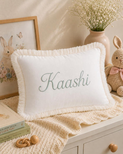 Personalised Name Cushion Cover with White Fringe — photo 3