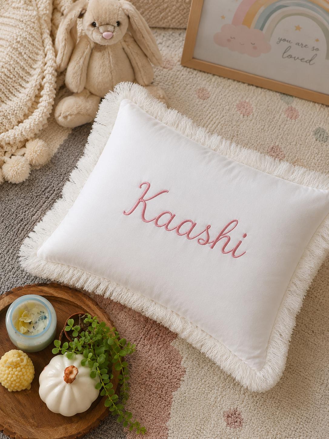 Personalised Name Cushion Cover with White Fringe — photo 1