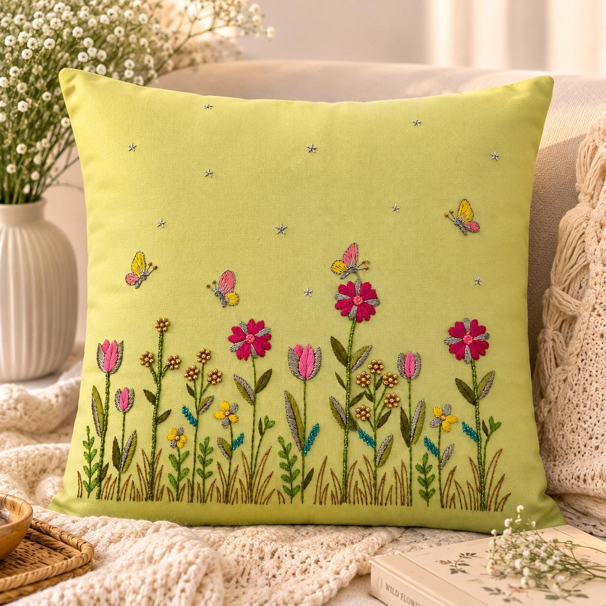 Wildflower & Butterfly Embroidered Cushion Cover — photo 11