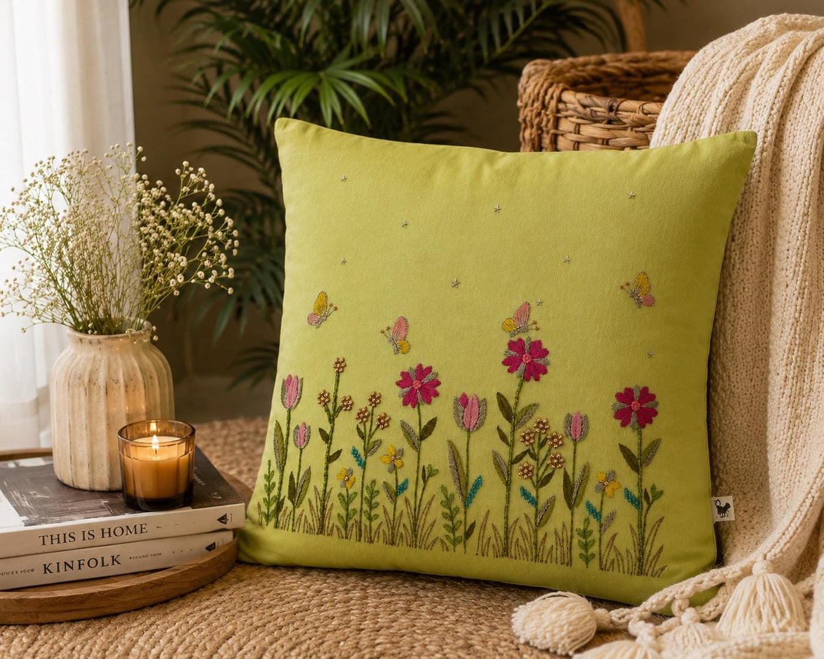 Wildflower & Butterfly Embroidered Cushion Cover — photo 12