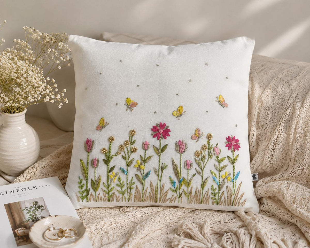 Wildflower & Butterfly Embroidered Cushion Cover — photo 3