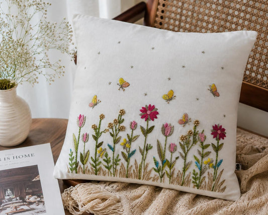 Wildflower & Butterfly Embroidered Cushion Cover — photo 1