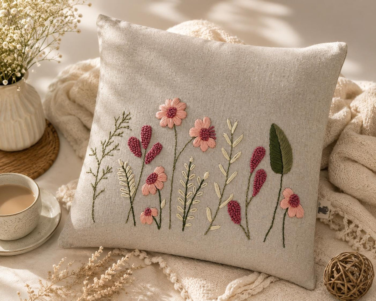 Botanical Floral Hand-Embroidered Cushion Cover — photo 1
