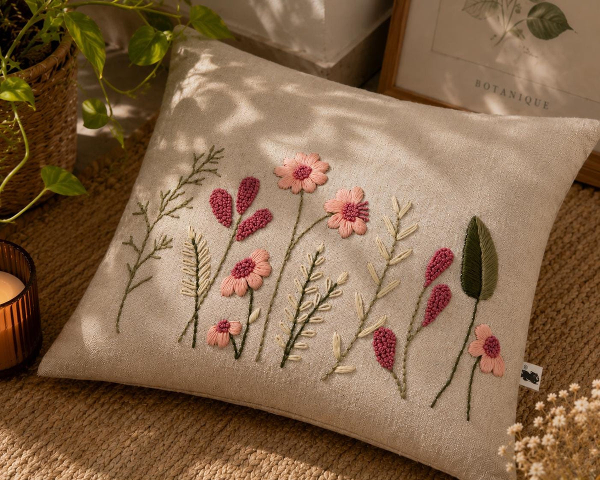 Botanical Floral Hand-Embroidered Cushion Cover — photo 6