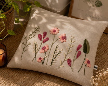 Botanical Floral Hand-Embroidered Cushion Cover — photo 6