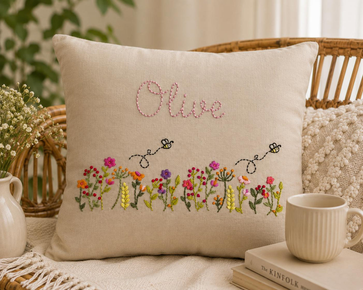 Personalised Wildflower & Bees Cushion Cover — photo 1