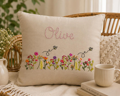 Personalised Wildflower & Bees Cushion Cover — photo 1