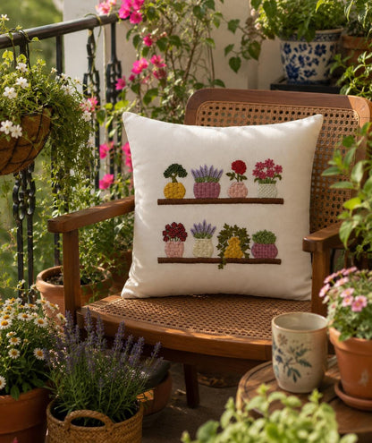Flower Basket & Botanical Embroidered Cushion Cover — photo 2