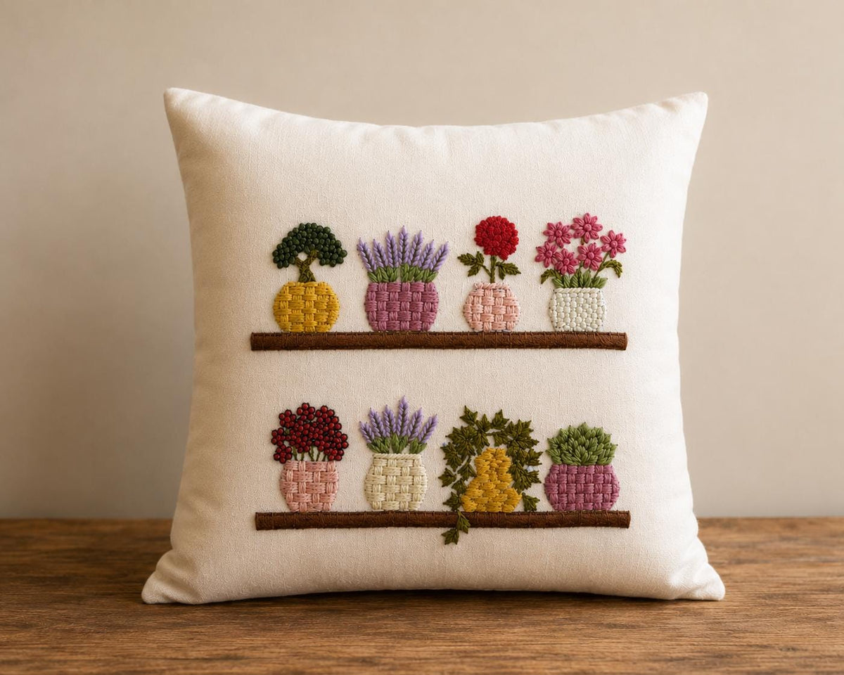Flower Basket & Botanical Embroidered Cushion Cover — photo 5