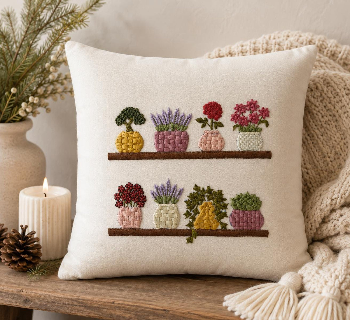 Flower Basket & Botanical Embroidered Cushion Cover — photo 4