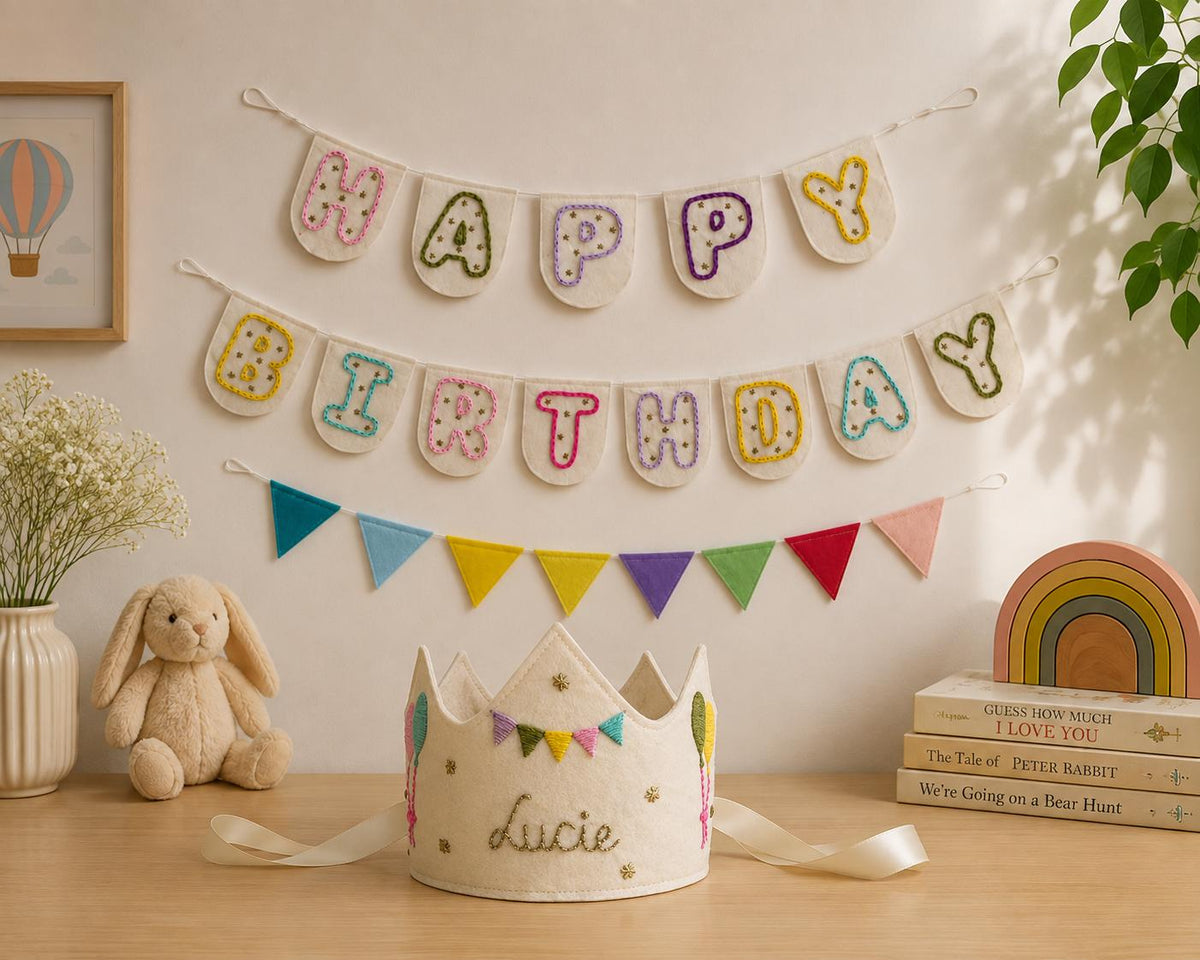 Personalised Birthday Crown & Rainbow Bunting — Set or Singles — photo 1