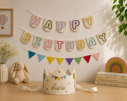 Personalised Birthday Crown & Rainbow Bunting — Set or Singles — photo 1