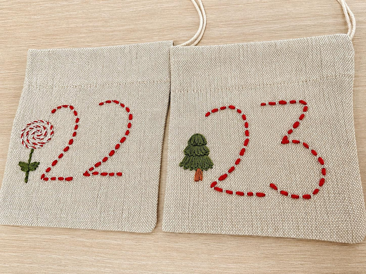 Embroidered Advent Calendar Bunting — 24 Drawstring Pouches — photo 8