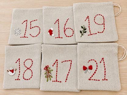 Embroidered Advent Calendar Bunting — 24 Drawstring Pouches — photo 11