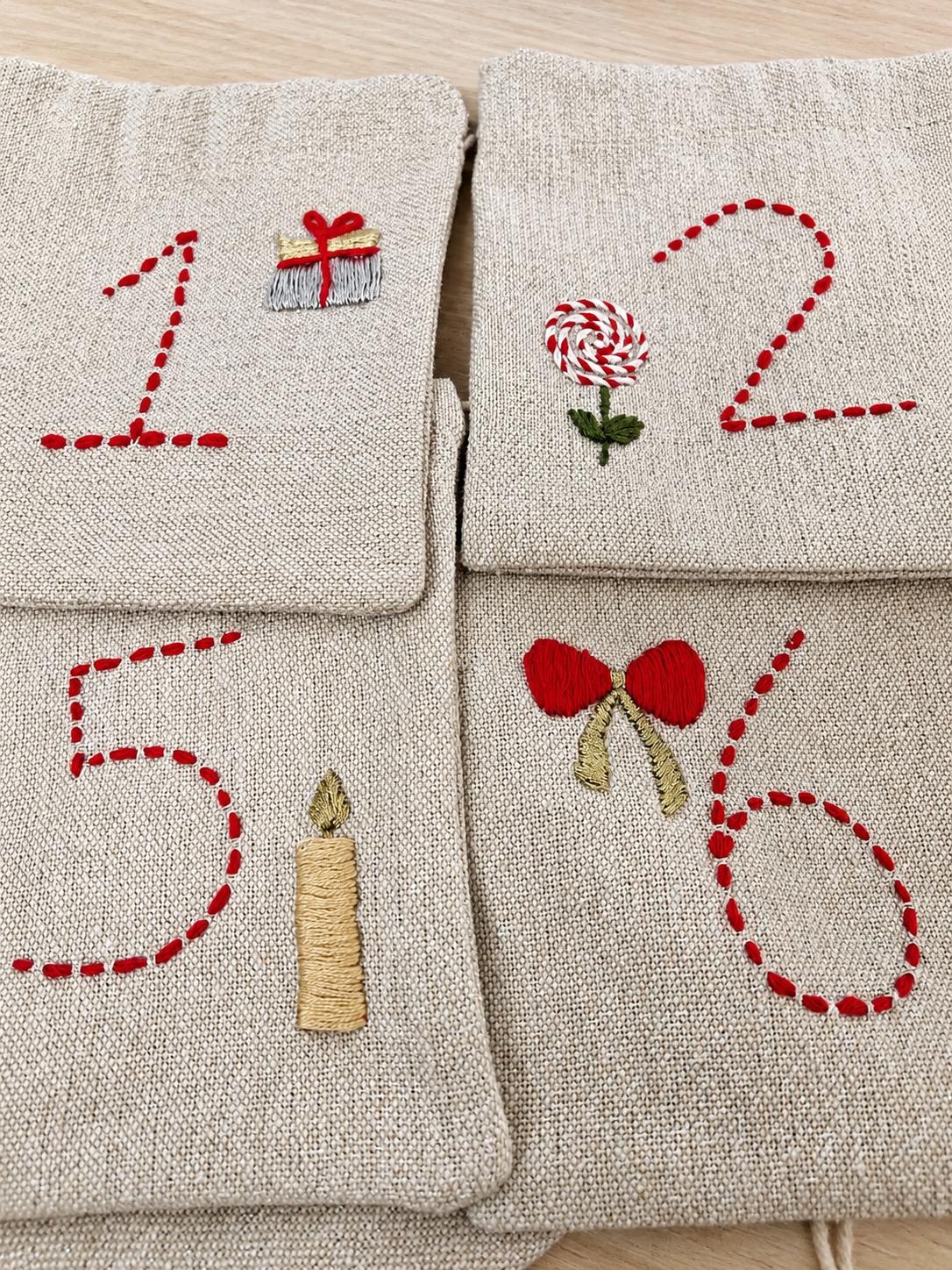 Embroidered Advent Calendar Bunting — 24 Drawstring Pouches — photo 12