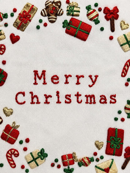 Merry Christmas Wreath Embroidered Cushion Cover — photo 9