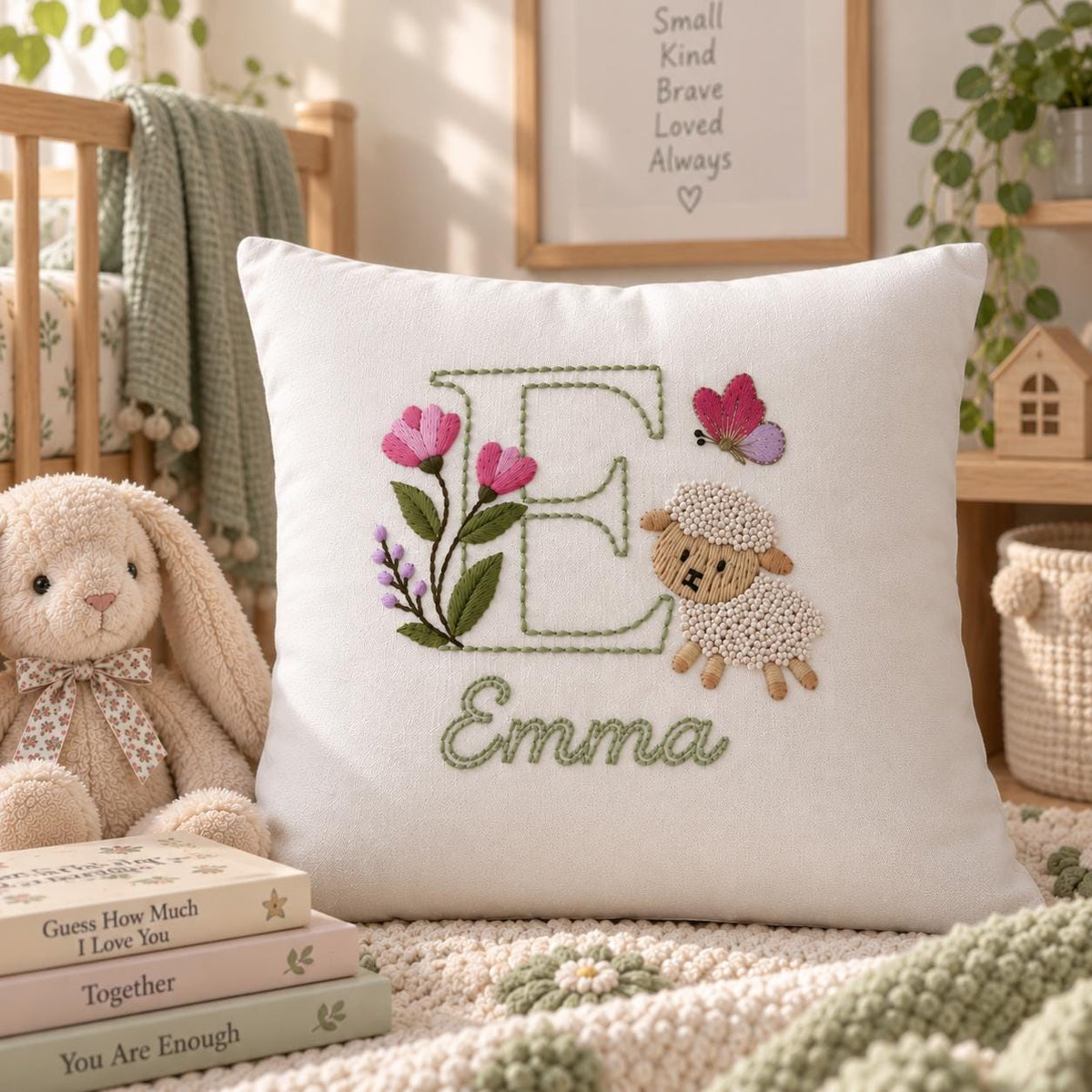 Personalised Floral Initial & Lamb Cushion Cover — photo 5