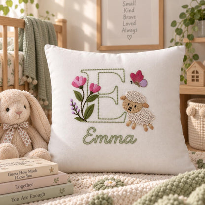 Personalised Floral Initial & Lamb Cushion Cover — photo 5