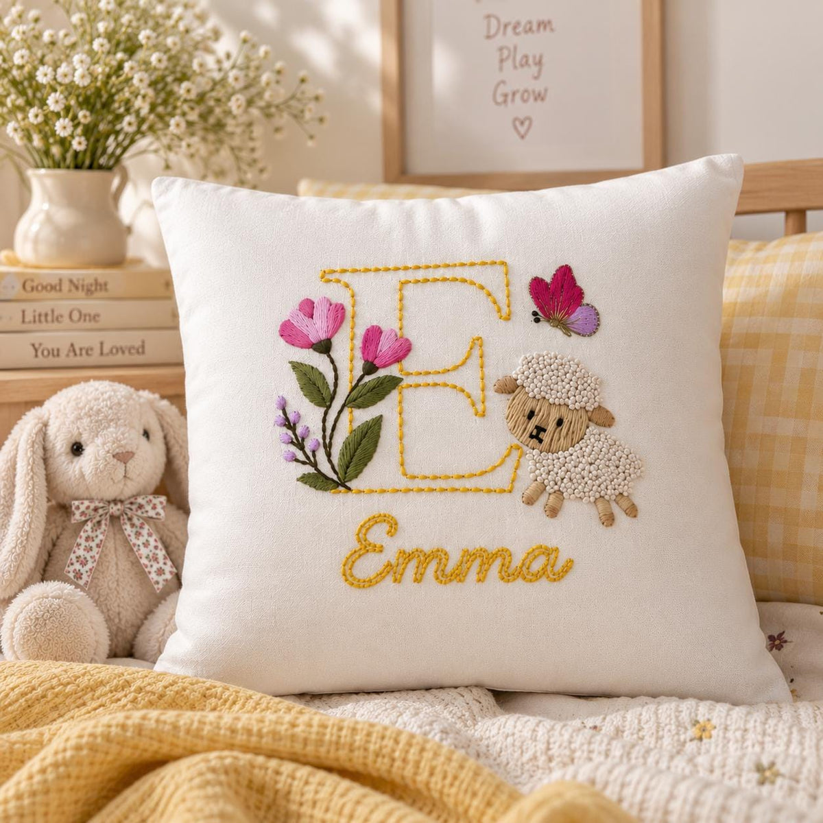 Personalised Floral Initial & Lamb Cushion Cover — photo 7