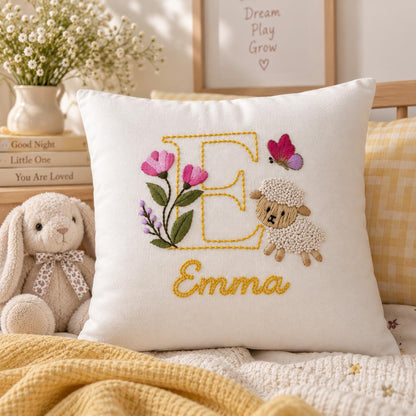 Personalised Floral Initial & Lamb Cushion Cover — photo 7