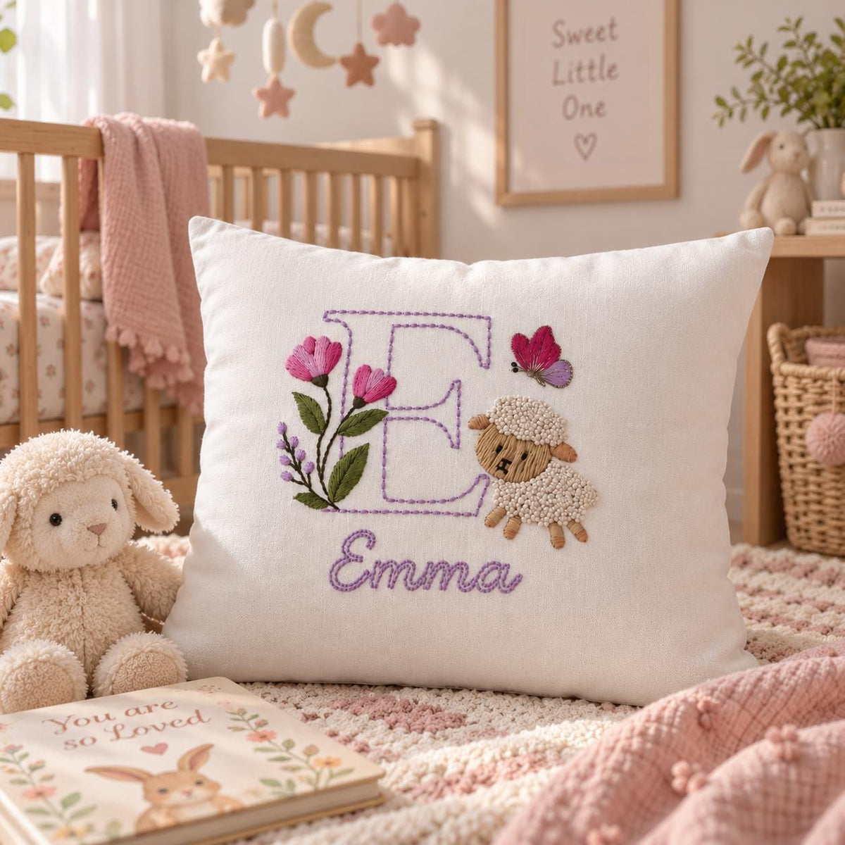 Personalised Floral Initial & Lamb Cushion Cover — photo 8