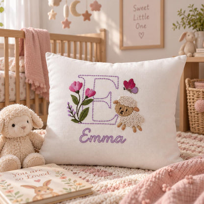 Personalised Floral Initial & Lamb Cushion Cover — photo 8