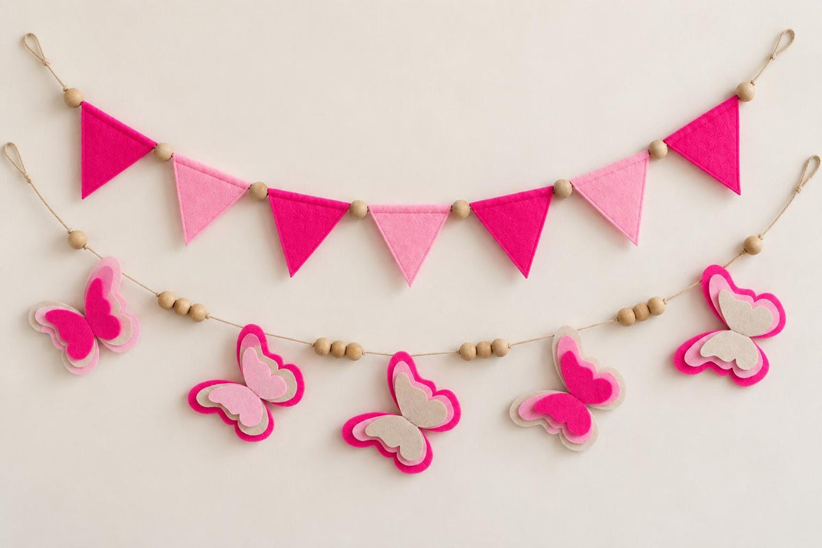 Pink Butterfly & Triangle Felt Bunting — Set or Singles — photo 3