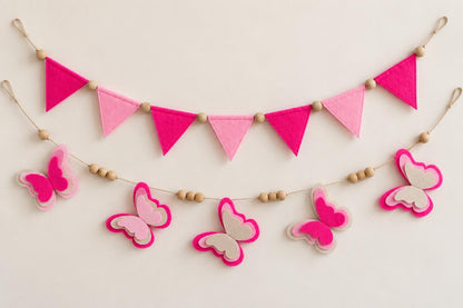 Pink Butterfly & Triangle Felt Bunting — Set or Singles — photo 3