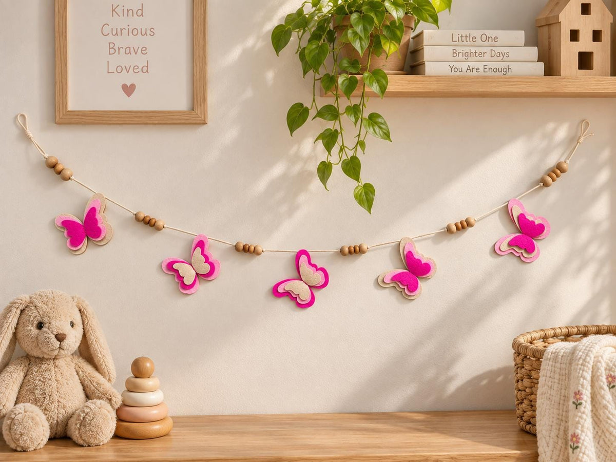 Pink Butterfly & Triangle Felt Bunting — Set or Singles — photo 13