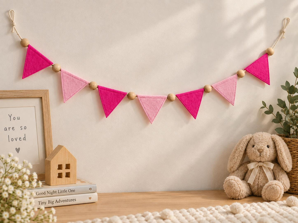 Pink Butterfly & Triangle Felt Bunting — Set or Singles — photo 14