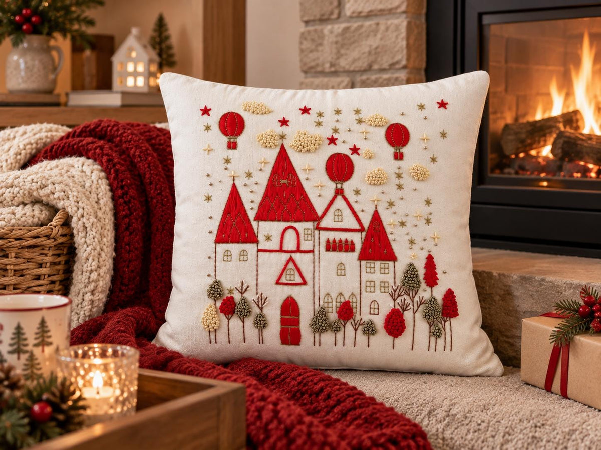 Winter Village Embroidered Christmas Cushion Cover — photo 2