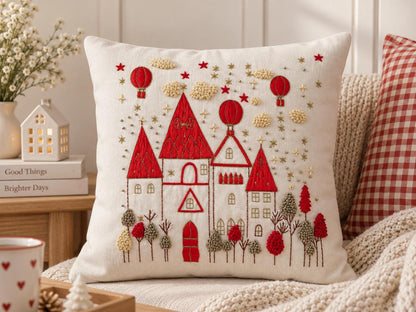 Winter Village Embroidered Christmas Cushion Cover — photo 1