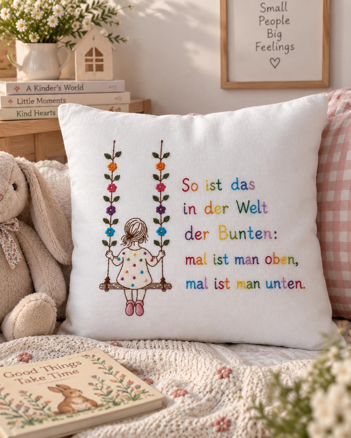 Girl on a Swing Embroidered Cushion Cover — photo 1